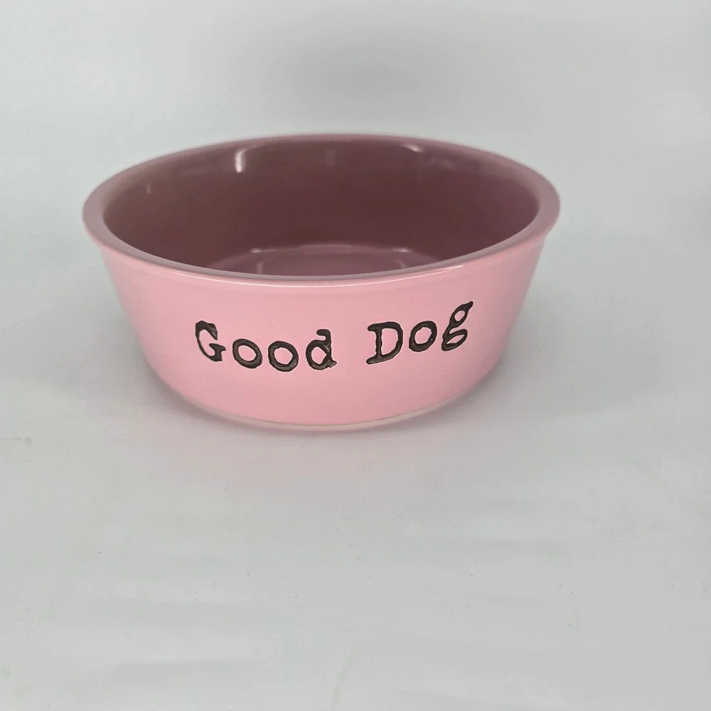 Vibrant Life Pink Ceramic Dog Bowl Good Dog Feed Me 8 Inch Stoneware Pet Dish